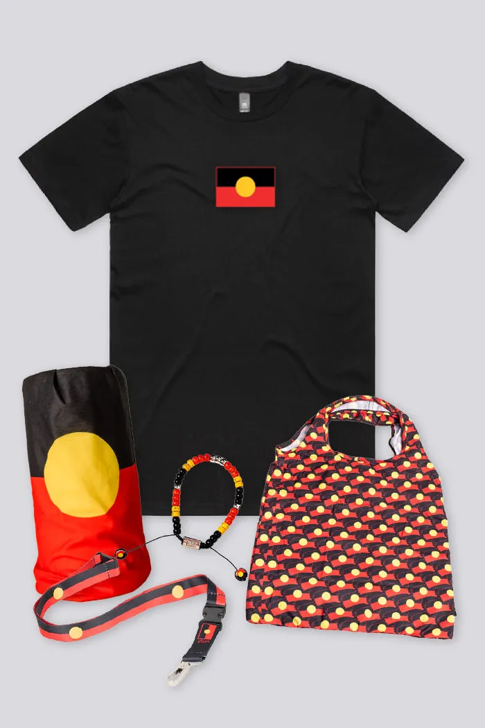 "Raise the Flag" Aboriginal Flag (Small) Black Women's T-Shirt Boxed Bundle