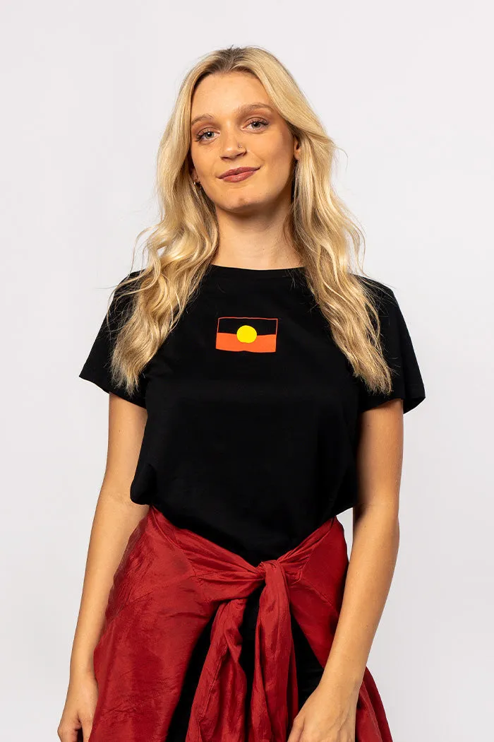 "Raise the Flag" Aboriginal Flag (Small) Black Women's T-Shirt Boxed Bundle