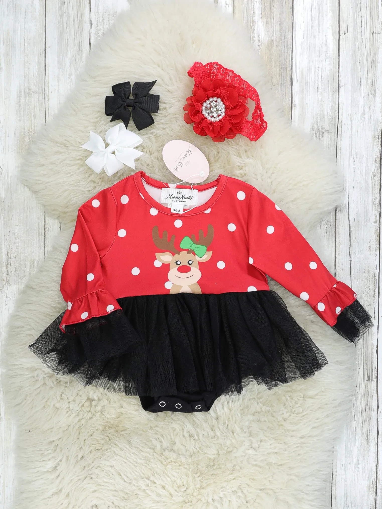 Red Polka Dot Reindeer Tulle Romper