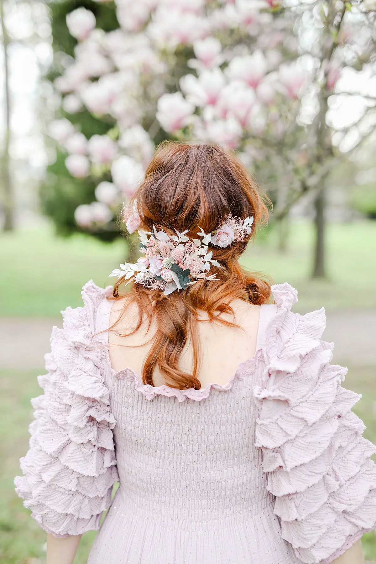 Romantic flower hair vine Bridal headpiece Pink flower crown Magaela accessories Wedding hair flowers Hair arrangement Preserved crown