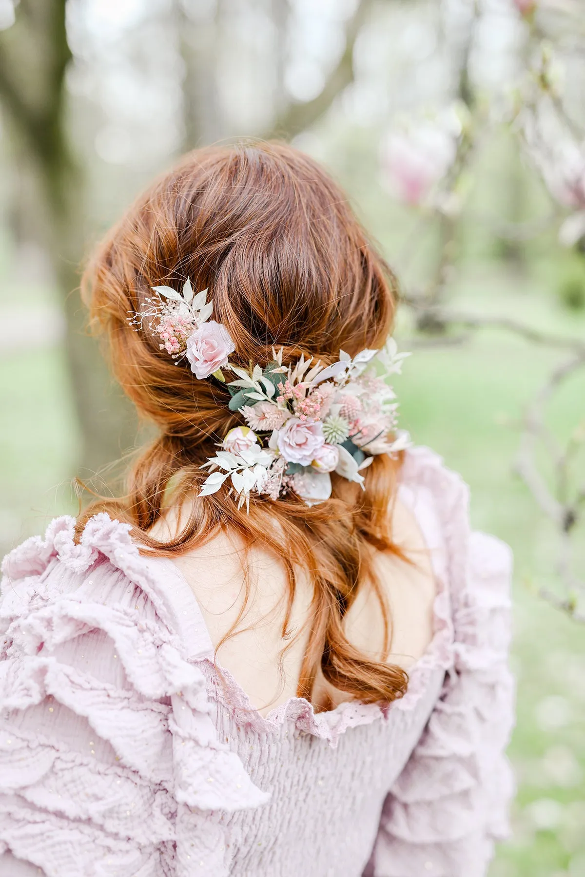 Romantic flower hair vine Bridal headpiece Pink flower crown Magaela accessories Wedding hair flowers Hair arrangement Preserved crown