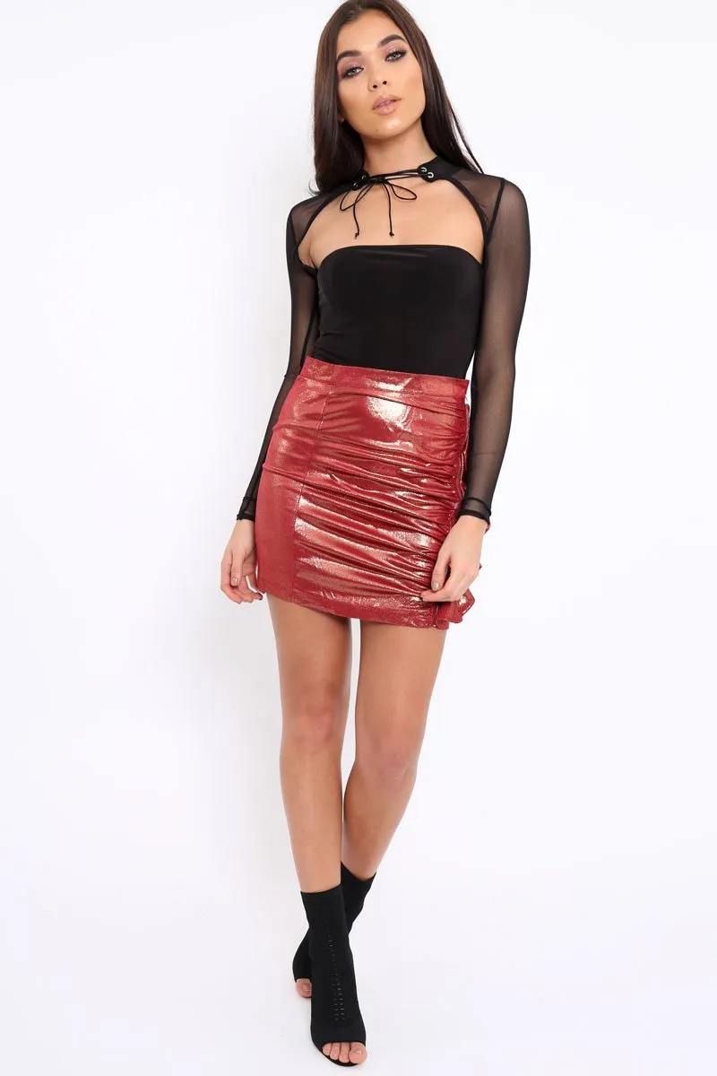 Rust Metallic Ruffle Skirt - Lita