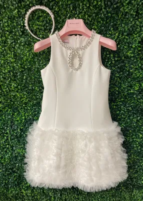 Sara's Exclusive! Made In Italy White Party Dress with Tulle Skirt