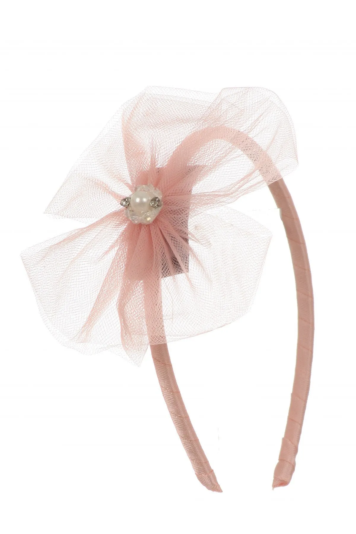 Satin Headband with Illusion Bow & Pearl