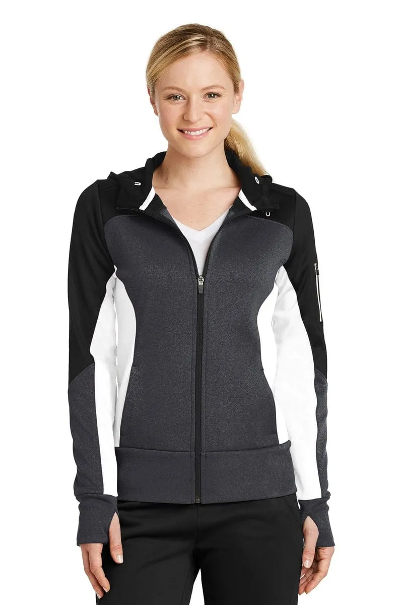 Sport-Tek LST245: Ladies Tech Fleece Colorblock Full-Zip Hooded Jacket