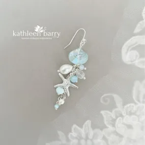 Starfish shell and pearl dangling earrings, beach theme wedding, assorted colors available - wedding jewelery