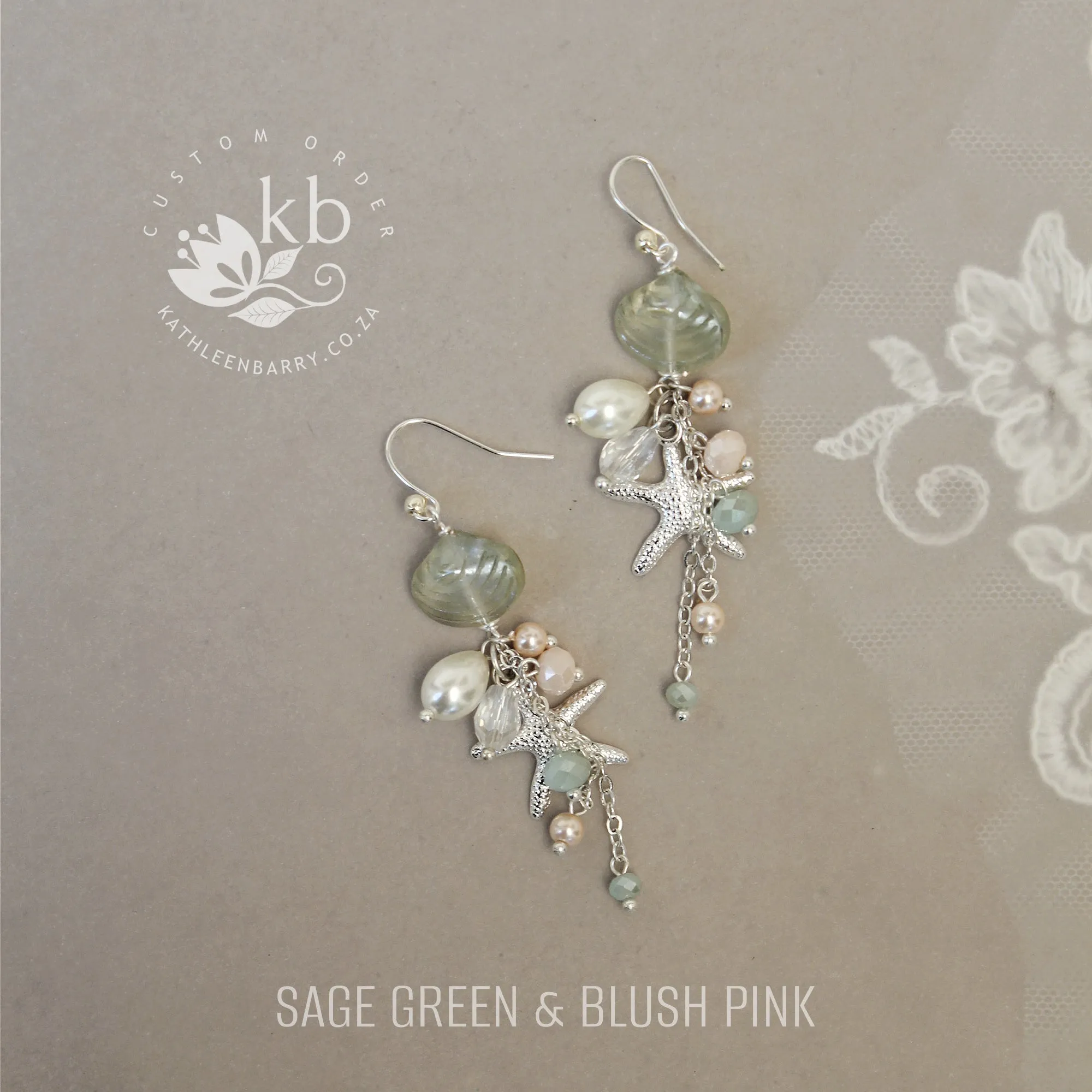 Starfish shell and pearl dangling earrings, beach theme wedding, assorted colors available - wedding jewelery