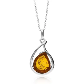 Sterling Silver Amber Contemporary Teardrop Pendant