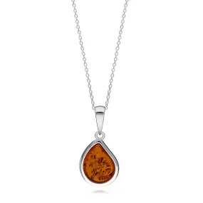 Sterling Silver Amber Designer Teardrop Pendant