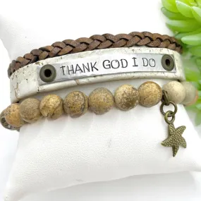 THANK GOD I DO White Sand Cork Jasper | Skinny Set | Leather Bracelets | Womens