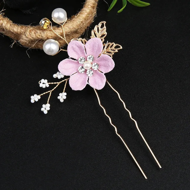 Trendy Handmade Leaf Flower Headpiece Wedding Hair Comb Bridal Hairpins Pearl Rhinestone Jewelry Girls Wedding Hair Accessories