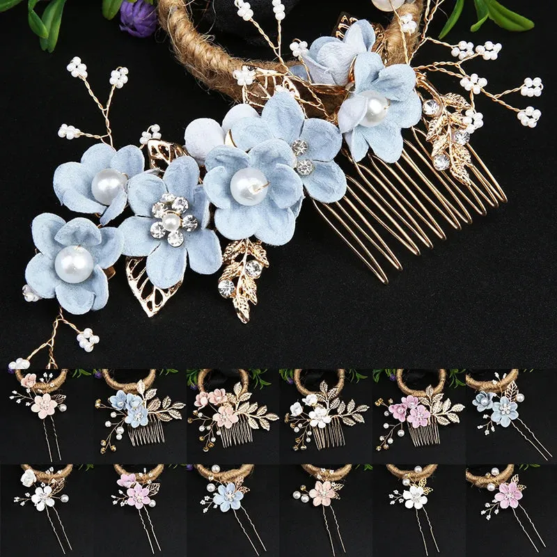 Trendy Handmade Leaf Flower Headpiece Wedding Hair Comb Bridal Hairpins Pearl Rhinestone Jewelry Girls Wedding Hair Accessories