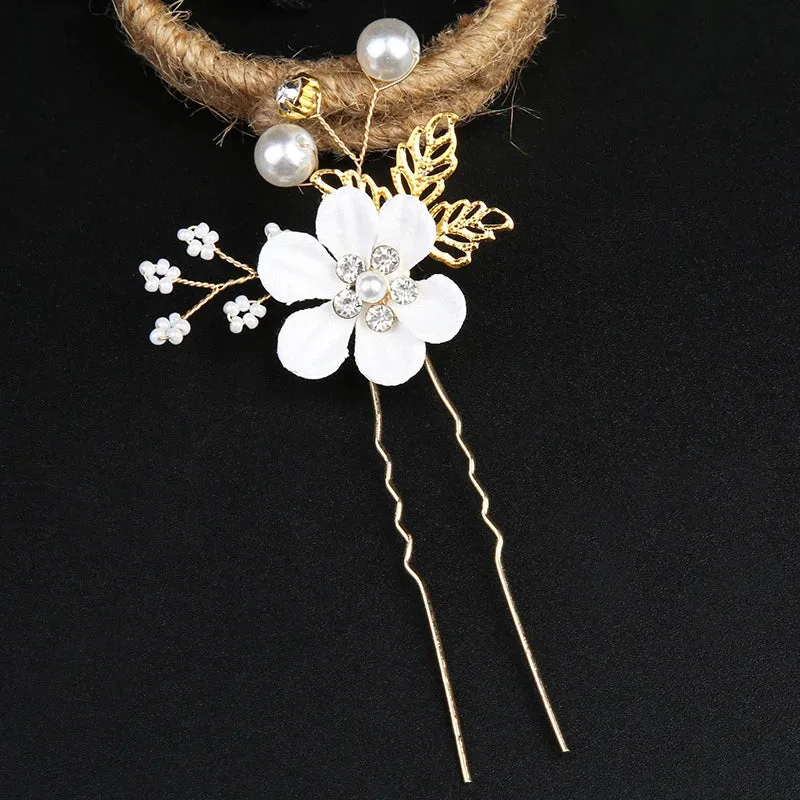 Trendy Handmade Leaf Flower Headpiece Wedding Hair Comb Bridal Hairpins Pearl Rhinestone Jewelry Girls Wedding Hair Accessories