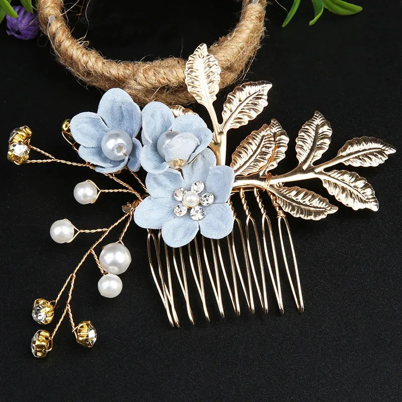 Trendy Handmade Leaf Flower Headpiece Wedding Hair Comb Bridal Hairpins Pearl Rhinestone Jewelry Girls Wedding Hair Accessories