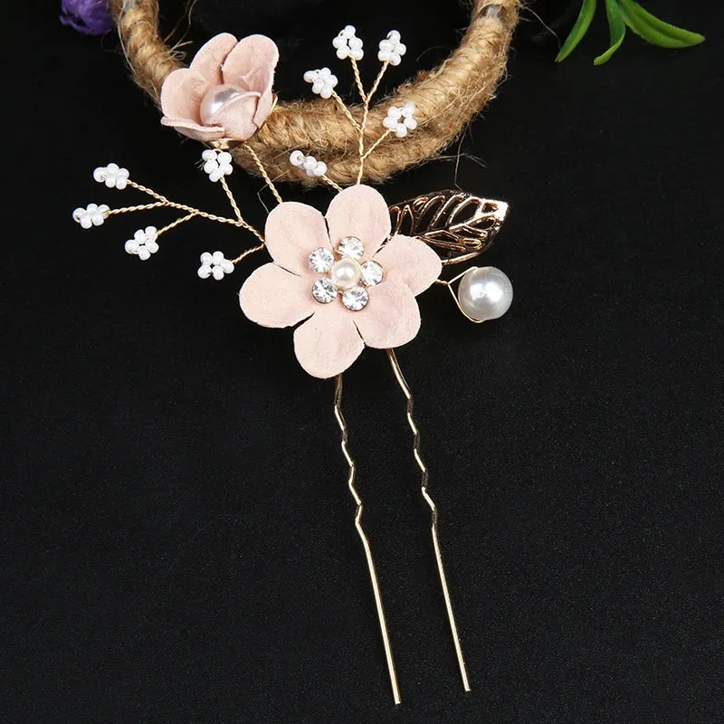 Trendy Handmade Leaf Flower Headpiece Wedding Hair Comb Bridal Hairpins Pearl Rhinestone Jewelry Girls Wedding Hair Accessories