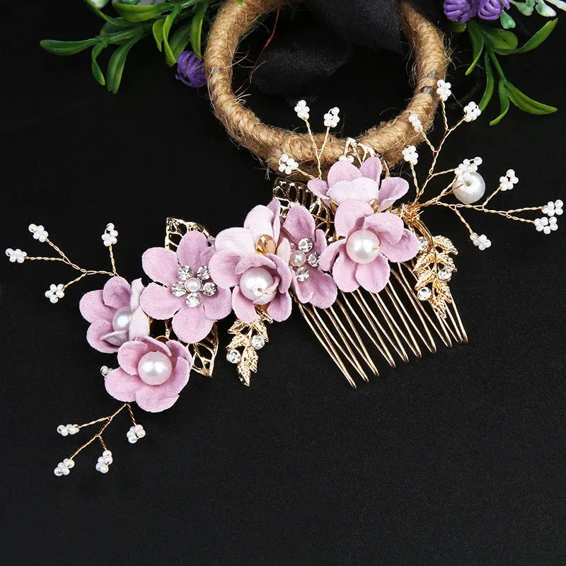 Trendy Handmade Leaf Flower Headpiece Wedding Hair Comb Bridal Hairpins Pearl Rhinestone Jewelry Girls Wedding Hair Accessories