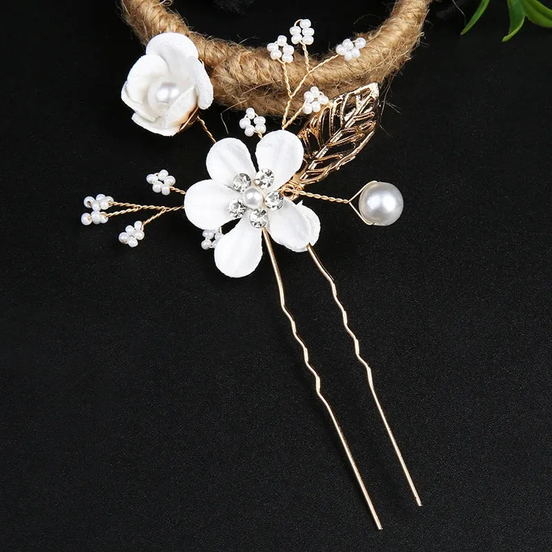 Trendy Handmade Leaf Flower Headpiece Wedding Hair Comb Bridal Hairpins Pearl Rhinestone Jewelry Girls Wedding Hair Accessories