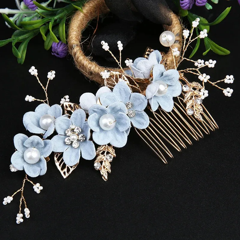 Trendy Handmade Leaf Flower Headpiece Wedding Hair Comb Bridal Hairpins Pearl Rhinestone Jewelry Girls Wedding Hair Accessories