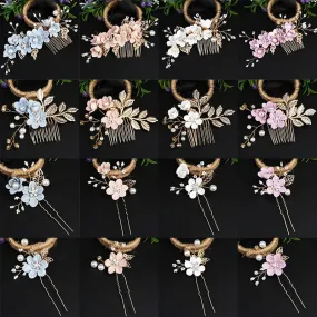 Trendy Handmade Leaf Flower Headpiece Wedding Hair Comb Bridal Hairpins Pearl Rhinestone Jewelry Girls Wedding Hair Accessories