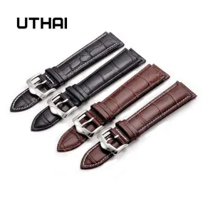 UTHAI Z20 Leather Watchband Crocodile Pattern Strap 14mm 16mm 18mm 20mm 22mm 24mm Silver Metal Buckle Clasp Women Men Watch band