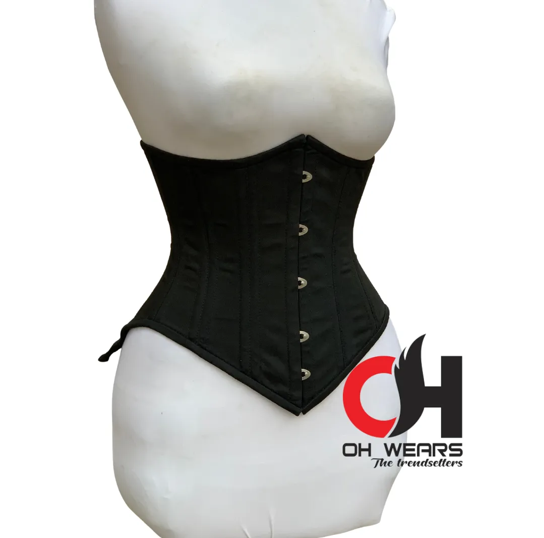 Women Underbust Black Cotton Steampunk Waist Trainer with Tight Lacing